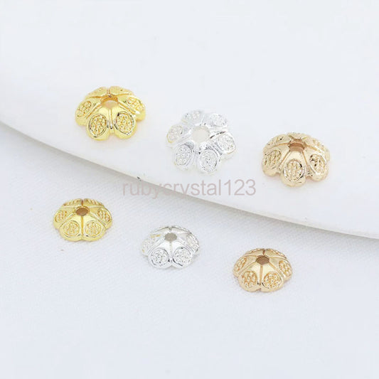 {A00001} 6.5mm 7.5mm End Beads Flower Cap 14K Gold/Silver Plated Brass Metal Bead Caps For Bracelets Jewelry Making Accessories Beads Cap