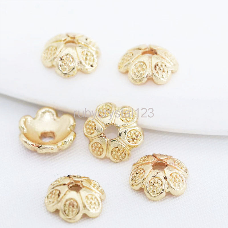 {A00001} 6.5mm 7.5mm End Beads Flower Cap 14K Gold/Silver Plated Brass Metal Bead Caps For Bracelets Jewelry Making Accessories Beads Cap