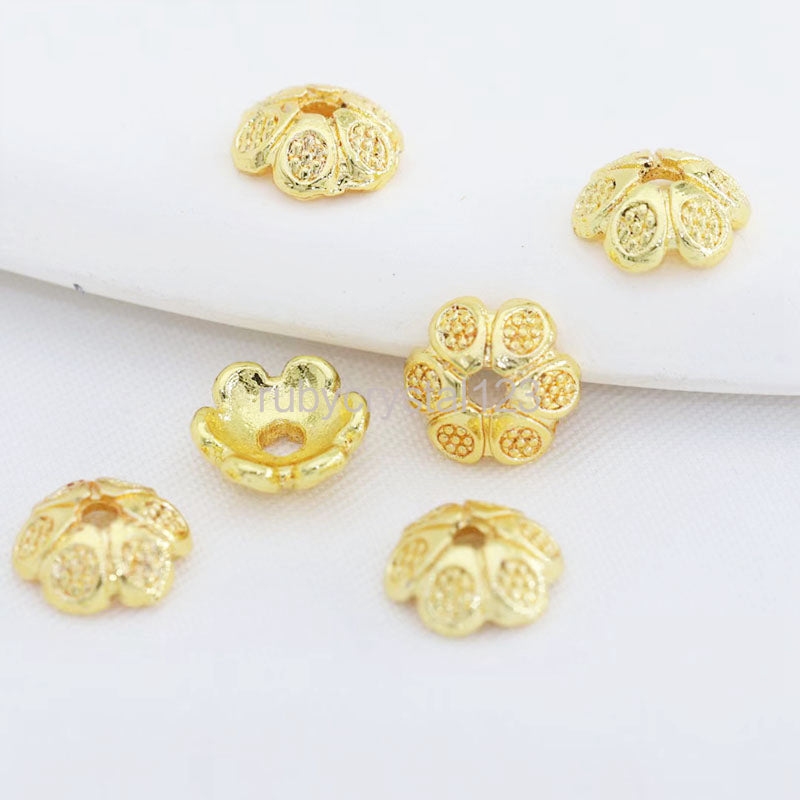 {A00001} 6.5mm 7.5mm End Beads Flower Cap 14K Gold/Silver Plated Brass Metal Bead Caps For Bracelets Jewelry Making Accessories Beads Cap