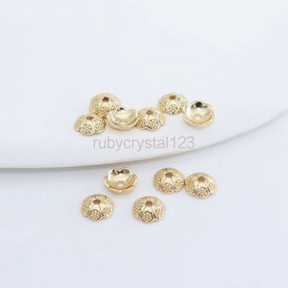 {A00001} 6.5mm 7.5mm End Beads Flower Cap 14K Gold/Silver Plated Brass Metal Bead Caps For Bracelets Jewelry Making Accessories Beads Cap