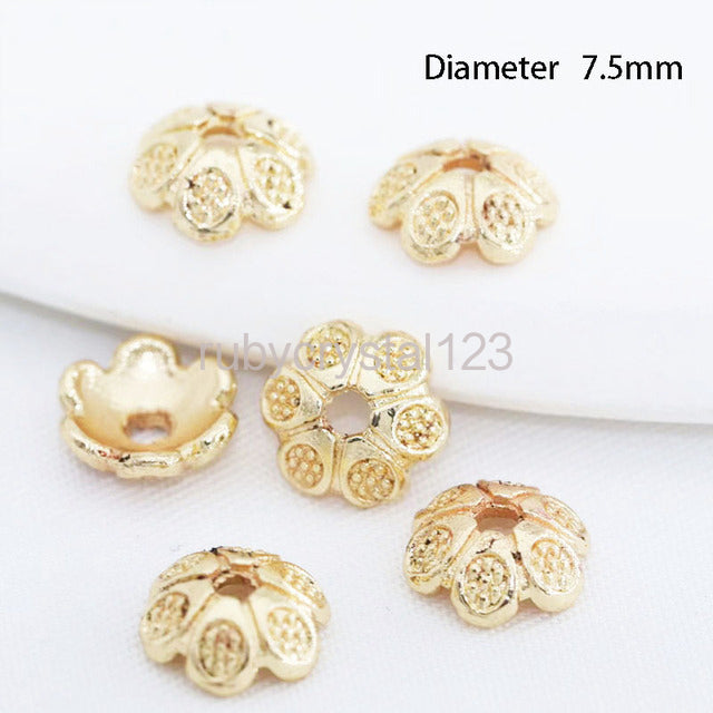 {A00001} 6.5mm 7.5mm End Beads Flower Cap 14K Gold/Silver Plated Brass Metal Bead Caps For Bracelets Jewelry Making Accessories Beads Cap