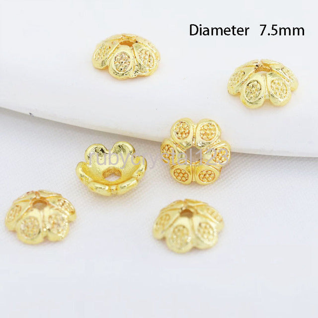 {A00001} 6.5mm 7.5mm End Beads Flower Cap 14K Gold/Silver Plated Brass Metal Bead Caps For Bracelets Jewelry Making Accessories Beads Cap