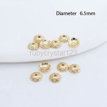 {A00001} 6.5mm 7.5mm End Beads Flower Cap 14K Gold/Silver Plated Brass Metal Bead Caps For Bracelets Jewelry Making Accessories Beads Cap