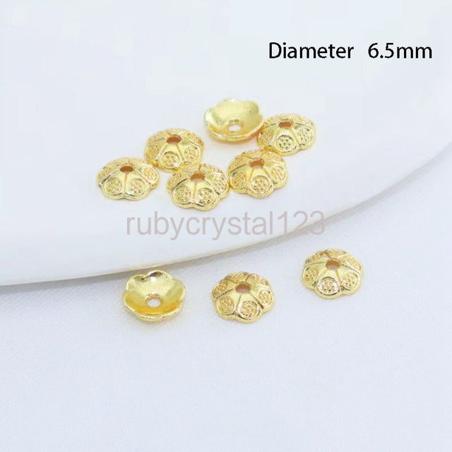 {A00001} 6.5mm 7.5mm End Beads Flower Cap 14K Gold/Silver Plated Brass Metal Bead Caps For Bracelets Jewelry Making Accessories Beads Cap