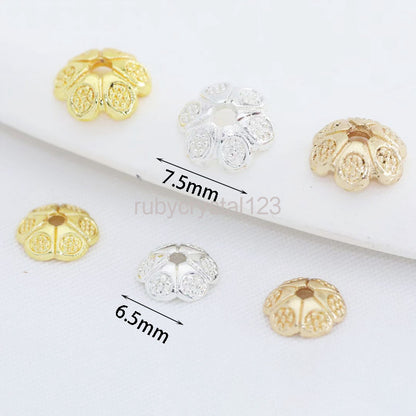 {A00001} 6.5mm 7.5mm End Beads Flower Cap 14K Gold/Silver Plated Brass Metal Bead Caps For Bracelets Jewelry Making Accessories Beads Cap