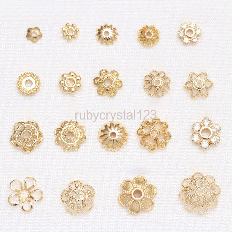 14K Gold Plated Hollow Flower Bead Caps DIY Jewelry Accessories Bracelet Beads End Cap Jewellery Making Supplies Wholesale Lots