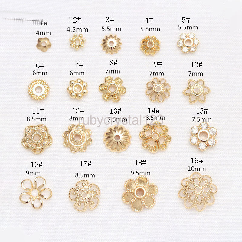 14K Gold Plated Hollow Flower Bead Caps DIY Jewelry Accessories Bracelet Beads End Cap Jewellery Making Supplies Wholesale Lots