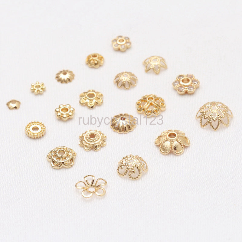 14K Gold Plated Hollow Flower Bead Caps DIY Jewelry Accessories Bracelet Beads End Cap Jewellery Making Supplies Wholesale Lots