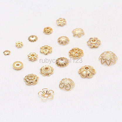 14K Gold Plated Hollow Flower Bead Caps DIY Jewelry Accessories Bracelet Beads End Cap Jewellery Making Supplies Wholesale Lots