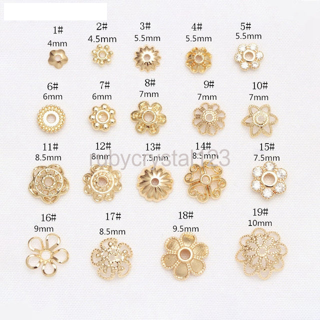 14K Gold Plated Hollow Flower Bead Caps DIY Jewelry Accessories Bracelet Beads End Cap Jewellery Making Supplies Wholesale Lots