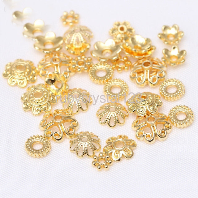 14K Gold Plated Hollow Flower Bead Caps DIY Jewelry Accessories Bracelet Beads End Cap Jewellery Making Supplies Wholesale Lots