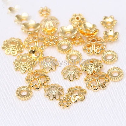 14K Gold Plated Hollow Flower Bead Caps DIY Jewelry Accessories Bracelet Beads End Cap Jewellery Making Supplies Wholesale Lots