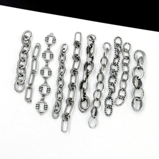 37 Silver Vintage Punk Bracelet DIY Textured Ring Clasp Chain for Men ✨