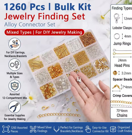 Huge Jewelry Findings Kit 1260PCS DIY Earring & Bracelet Making Supplies